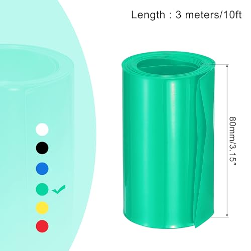 MECCANIXITY Battery Wrap PVC Heat Shrink Tubing 50mm Dia 80mm Flat 10 Feet(3meters) Green Good Insulation for Battery Pack - color: Green, size: 50mmx80mmx3m