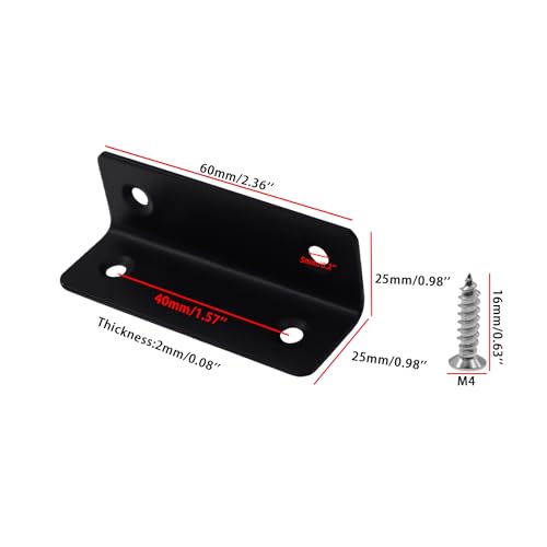 Long L Bracket,ULIFESTAR Black Corner Brace Brackets,Stainless Steel Corner Brackets,Heavy Duty Shelf Bracket,Metal Right Angle Bracket for Wood,60*25mm/2.36*0.98'' 8 PCS - size: 60*25mm/2.36*0.98''