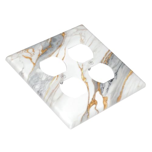 White Gray Gold Marble Light Switch Cover Decorative Wall Plate - color: 2 Gang Double Duplex Outlet