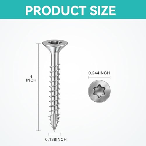 Wood Screws #6 × 1 inch Torx Star Drive Deck Screws Flat Head M3.5 × 25 Countersunk T10 Self Tapping Thread Cut 200pcs Carbon Steel Galvanized Very Small Size Screw (200PCS/Small Box) - color: Silver, size: #6×1