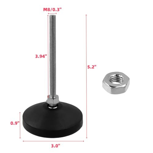 M8 Leveling Feet 880 Lb Capacity, 5.2 Inches Height - 3 Inches Base, 4Pcs - color: Black, size: D80xM8xH100mm