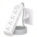 White Braided Power Strip Surge Protector with 12 Outlets - color: White&Gray, size: 6 Ft