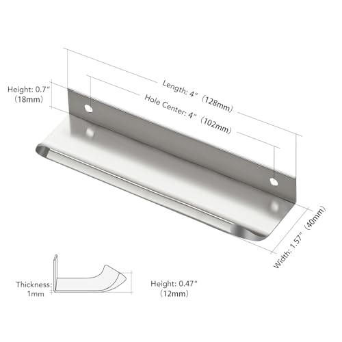 Brushed Nickel Cabinet Handles Finger Edge Pulls 5 Inch CC 10 Pack - color: Silver, size: 128mm/5" Overall Length