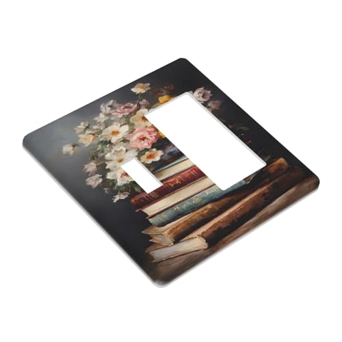 Vintage Flower Moody Floral Books Vase Plant Outlet Covers 1 Toggle 1 Rocker Combination Decorative Wall Plate Electrical Switch Plates Light Switch Cover Plate for Bedroom Living Room Decor - color: Vintage Flower Moody Floral Books Vase Plant, size: 1 T