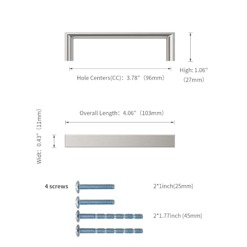 20 Pack 3.75 Inch Brushed Nickel Cabinet Pulls, Kitchen Hardware - color: Brushed Satin Nickel, size: 3.75"/96MM Hole Center, style: 20 Pack
