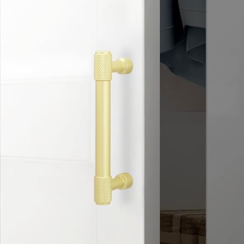 10 Pack 3Inch(76mm) Brushed Brass Kitchen Cabinet Handles Knurled Cabinet Pulls Gold Drawer Pulls Cabinet Hardware Kitchen Handles Drawer Pulls Dresser Handles - color: Brushed Brass, size: 3" Hole Center