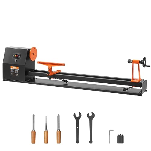 VEVOR Wood Lathe, 14 in x 40 in, 4 Speed Adjustable 885/1245/1715/2425 RPM 0.5 HP 370W Power Wood Turning Lathe Machine with Chisels Faceplate Plastic Handle Hex Wrench for Woodworking - size: 14" x 40"-0.5HP