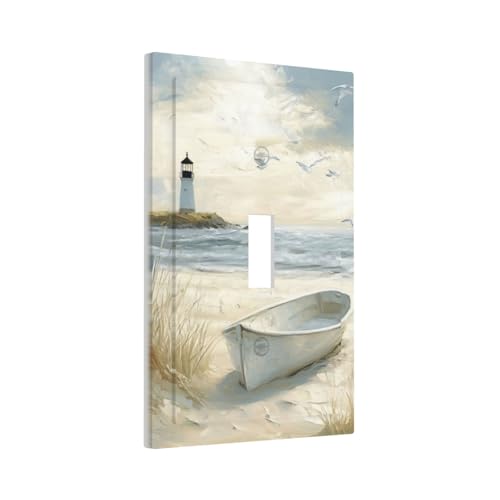 Beach Lighthouse Old Ship Coastal Single Toggle Light Switch Cover Plate - color: Old Boat on Beach, size: 1-Gang Toggle