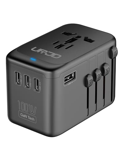 Universal Travel Adapter 100W GaN Fast Charger in One for Europe UK US - color: GaN 100W-Black+White