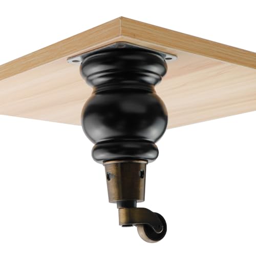 4pcs 6" Height Wooden Furniture Legs with Casters, Black - color: Black, size: Height: 6"