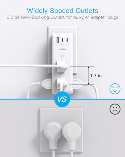 Surge Protector Outlet Extender with Rotating Plug, Multi Plug Wall Outlet - color: White, size: 2C1A, 1 Pack