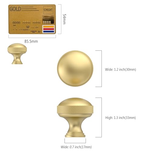 Amerdeco 10 Pack Brushed Gold knurled Cabinet Knobs | Single Hole Cabinet Pulls 1.18 Inch (30MM) Diameter Round Drawer Knobs and Pulls for Bathroom Cabinets ZH0072 - color: Brushed Gold, size: Knob