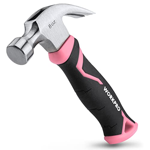 WORKPRO 8 oz Claw Hammer, Pink Hammer with Fiberglass Handle, Pink Ribbon - color: Pink Ribbon, size: 8 oz