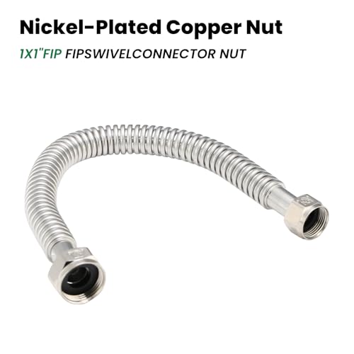 18inch Stainless Steel Corrugated Water Heater Connector Flexible for Female Iron Water Pipes Fitting, 1" FIP x 1" FIP, 18" Length (2 Packs) - style: 18"L/ 1x1"FIP