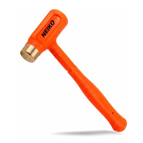 NEIKO 02871A Dead Blow Hammer With Brass Cap, 1.5 Pounds, Neon Orange Deadblow Hammers, Mallet, Spark and Rebound Resistant, Unibody Molded, Soft Blow Rubber, Non Slip Grip, Steel Shot and Core - size: 1.5 Pound, style: Brass Cap Dead Blow