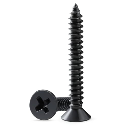 150PCS Wood Screws 1 Inch, #6 x 1 Black Screws, Black Dacromet Flat Head Phillips Self Tapping Suitable for Furniture, Woodworking - size: 6 x 1"