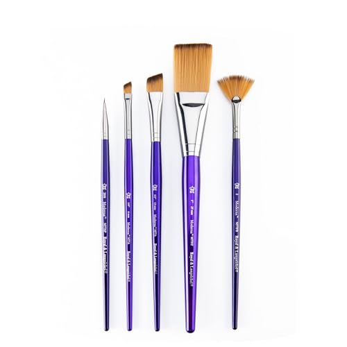 Royal & Langnickel Moderna, 5pc Stroke Variety Brush Set for All Painting Mediums, Includes - Stroke, Angular, Fan & Spotter Brushes Purple - style: Stroke Variety
