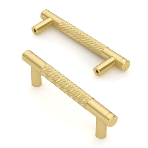 Asidrama 10 Pack 3.75 Inch(96mm) Brushed Gold Kitchen Knurled Cabinet Handles, Cabinet Pulls Kitchen Cabinet Hardware for Cupboard Drawer Pulls - color: Brushed Gold, size: 3.75" Hole Center, style: 10 Pack