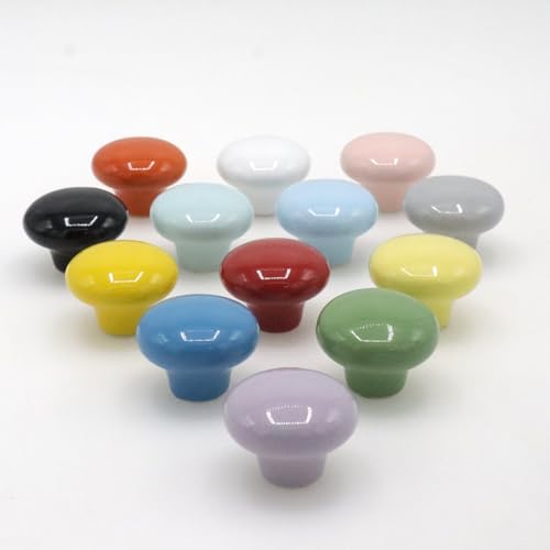 10-Pack Ceramic Cabinet Knobs Green 32mm Round Drawer Pull - color: Green