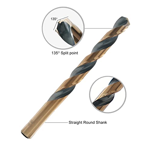 GMTOOLS 29Pcs Cobalt Drill Bit Set, 135 Degree Tip High Speed Steel with Black and Gold Finish, Stainless Steel, Plastic and Wood with Metal Indexed Storage Case 1/16"-1/2" - style: 29 pcs Black Gold
