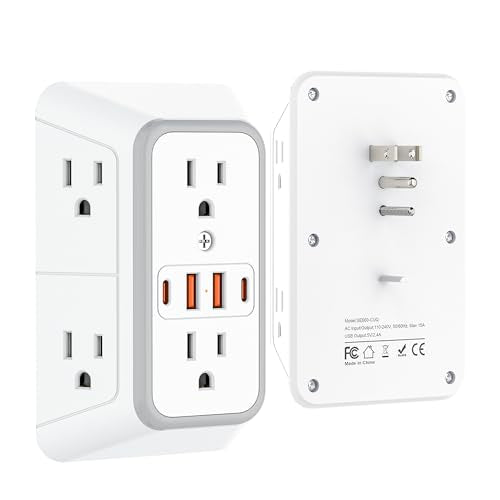 2 Pack Outlet Extender 6 Outlet Wall Plugs 2 USB A Ports and 2 USB C Ports - size: 2pack