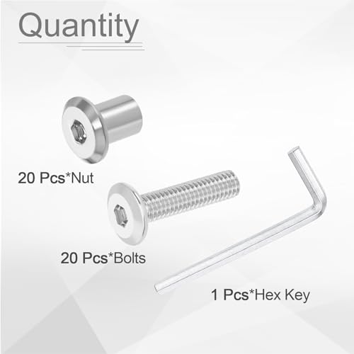 HARFINGTON 20 Set M6x25mm Hex Drive Socket Cap Bolt and M6x10mm Nuts with M4 Hex Wrench, Furniture Connector Bolts and Screws for Furniture Countersunk Belt, Silver - size: M6x25mm, M6x10mm