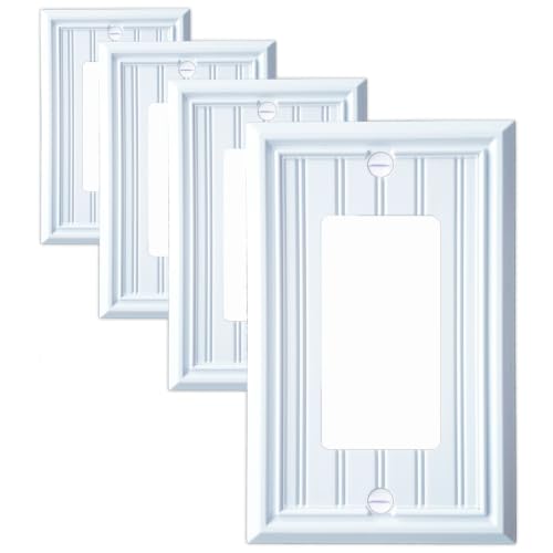 White Natural Material Single Decorator Switch Plate/Outlet Covers(4-Pack) - size: Single Decorator