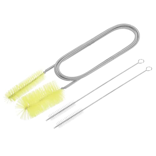 HARFINGTON 3pcs Flexible Long Drain Brush Straw Cleaner Set 35.4" Stainless Steel Double Ended Hose Brush with 8" Nylon Long Tube Pipe Cleaning for Fish Tank Sink Pipe, Yellow - color: Yellow, size: 90cm