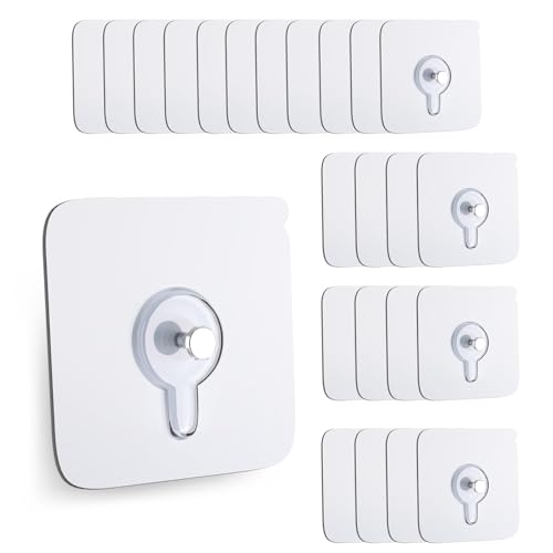 24 Pack Adhesive Wall Hooks, Wall Hangers Without Nails, No Damage Picture Hooks Waterproof and Rustproof to use Inside Kitchen, Bathroom, Home and Office（8mm） - size: 8mm