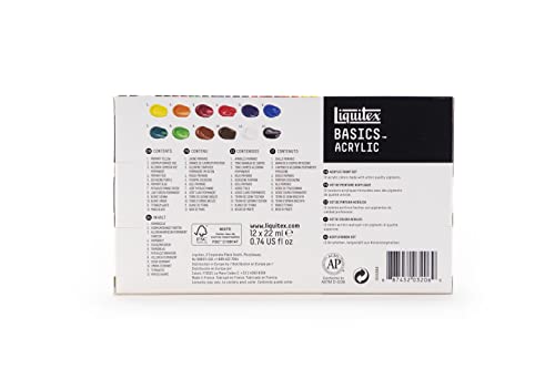 Liquitex BASICS Acrylic Paint Set, 12 x 22ml (0.74-oz) Tube Paint Set - size: 8.88 Fl Oz (Pack of 1), style: 12 x 22ml (0.74-oz)