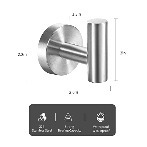 Vuzvuv Silver Brushed Nickel Stainless Steel Towel Hooks (2-Pack) | SUS304, Waterproof, Heavy Duty, Coat Robe Holder, Hooks for Bathroom Kitchen Hotel - color: Silver Wall Mounted