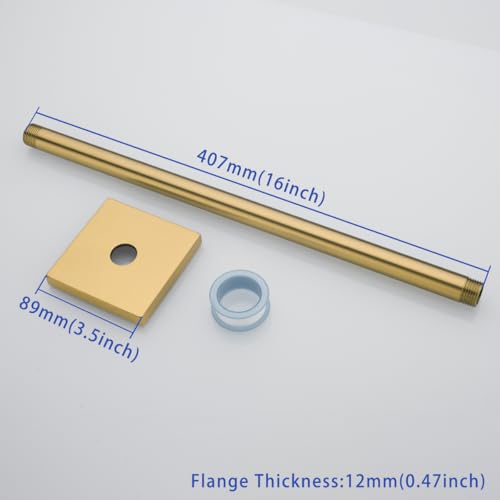 16 inches Brass Wall Shower Extension Arm Mounted Bathroom Rainfall Head Elbow Bracket Pipe Bath Tube Bathroom Hardwares Accessories Champagne Bronze,SW-91038-16CB-SQ. - color: Right Angled Square Flange-16" Champagne Bronze