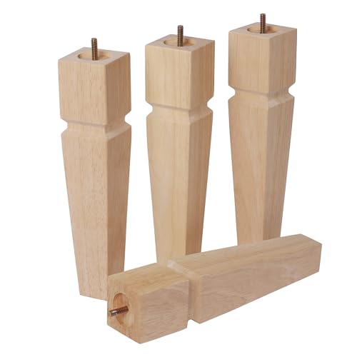 12" H*2.5" W Square Unfinished Oak Furniture Legs - Heavy Duty Mid Century Tall Wooden Legs Set of 4 for Tables, Bench, Ottomans - with Installation Hardware (Natural) - color: Plain Wood Color, size: 12"H*2.5"W