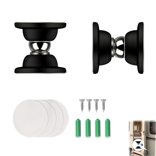 2 RV Magnetic Door Catch,Black Storage Door Stopper w/Adhesives & Screw Kit