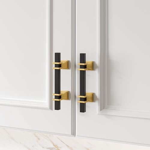 Haliwu 10 Pack 3 Inch Black and Gold Cabinet Pulls Zinc Kitchen Handles - color: Black & Matte Gold, size: Hole Center Spacing：76mm (3 inch)