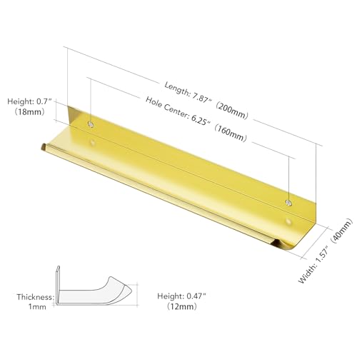 Ravinte Hardware Gold Cabinet Handles Finger Edge Pulls 7.8 Inch CC 10 Pack - color: Gold, size: 200mm/7.8" Overall Length