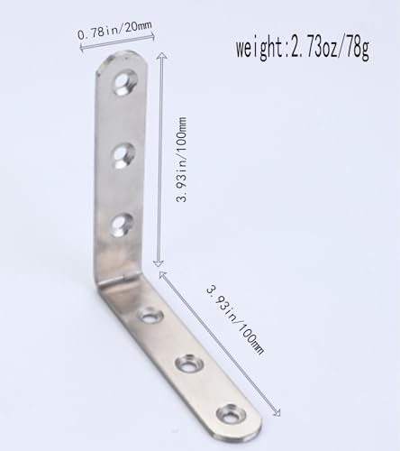 4 Pack Flat Mending Plate for Wood, Stainless Steel Straight Brackets Flat Repair Fixing Wood Brace Joining Plates Connector with Fixing Screws (8, L-Shaped Bracket 0.78*3.93*3.93in) - size: L-Shaped Bracket 0.78*3.93*3.93 in