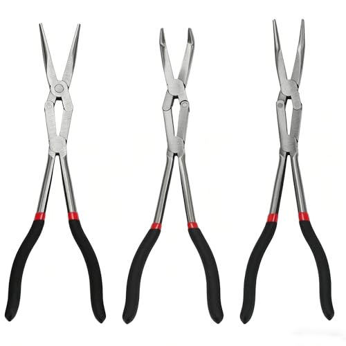 3PCS 13" Double Jointed Long Needle Nose Pliers Set, Ergonomic Soft Grips - size: 3pcs-Straight/45/90