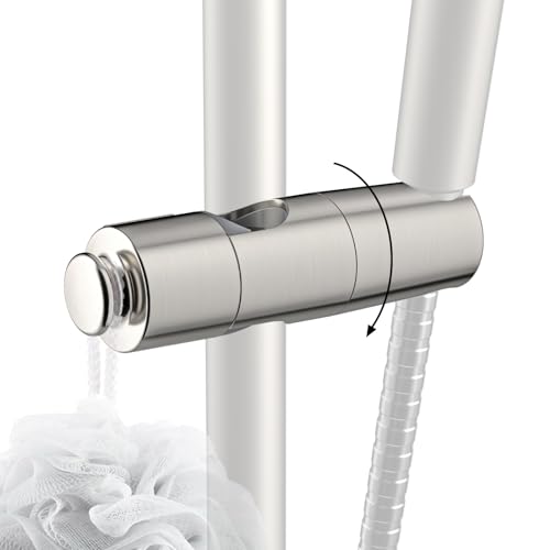 Hibbent Adjustable Shower Head Holder for Slide Bar, Universal 18.5-25mm Handheld Showerhead Bracket, Sprayer Holder with Hanging Design, No Drill Installation, Brushed Nickel - style: Brushed Nickel