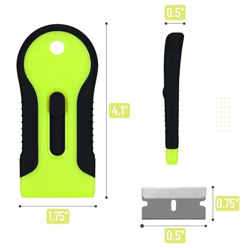 Bates- Razor Blade Scraper Tool, 2 Pack, 30 Extra Stainless Steel Blades, Anti-Slip Ergonomic Handle Design, Razor Scraper Set for Cleaning Window, Paint, Oven, Glass, Stove - color: Black & Green