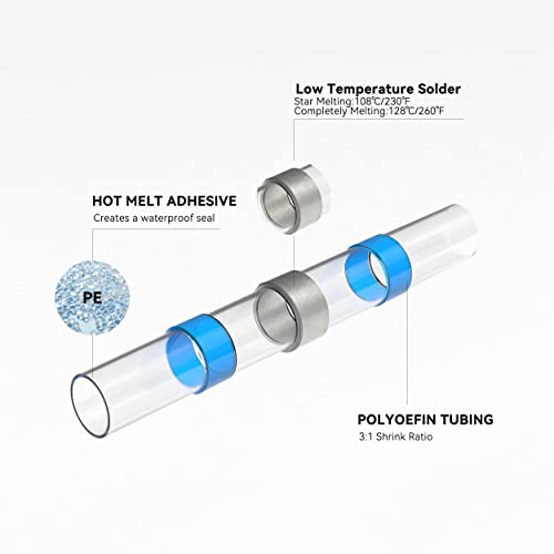 HKS 150PCS Solder Seal Wire Connectors Kit – Waterproof Heat Shrink Butt Terminals – 26-10 AWG – Automotive, Marine, Boat, Home Wiring Repair - color: Mix 26-10 AWG, size: 150PCS