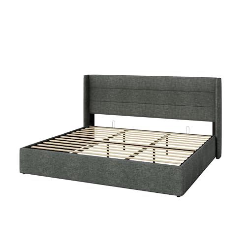 Allewie King Size Lift Up Hydraulic Storage Bed Frame Dark Grey - color: Dark Grey, size: King, style: Modern