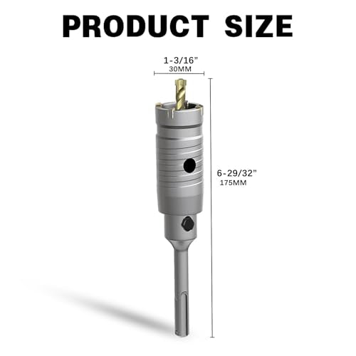1-3/16" Concrete Hole Saw, 30mm Masonry Hole Saw, with 110mm SDS Plus Shank Connecting Rod for Concrete Brick Cement Stone Wall Drilling Home Improvement - size: （1-3/16" 30mm）