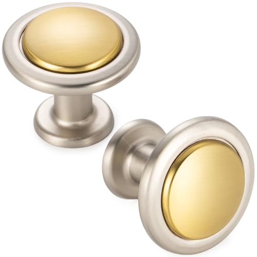 KOOFIZO 10 Pack Gold & Nickel Cabinet Knobs Round Single Hole Pulls 1960s - color: Brushed Gold + Brushed Nickel, size: Knob 1 - 10Pcs, style: Round