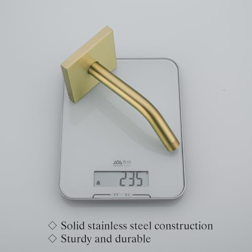 RANDOM Shower Arm with Flange,Gold 6 Inches Wall Mount Angle Shower Head Extension Arm For Fixed Shower Head Stainless Steel,Brushed Gold.RD-91018-6BG-SQ - color: 6″ Brushed Gold(Square Flange)