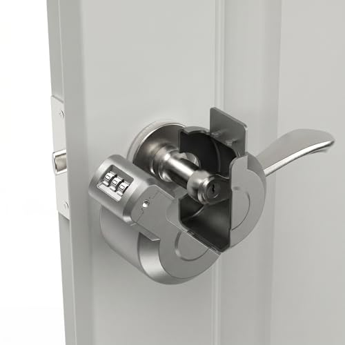 Keyed Door Handle Lockout Device Cover with Code to Disable Access to Keyhole Combination Lock for Bedroom from Outside Only Fits Handle Lock with Long Connecting Shaft (1, Silver) - color: Silver