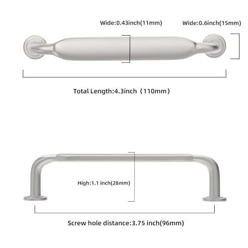 10 Pack 3-3/4 Inch Cabinet Pulls Brushed Satin Nickel Kitchen Cabinet Handles Zinc Alloy Drawer Pulls Solid Cabinet Hardware - color: Brushed Satin Nickel, size: 3-3/4'' Hole Center(96mm)
