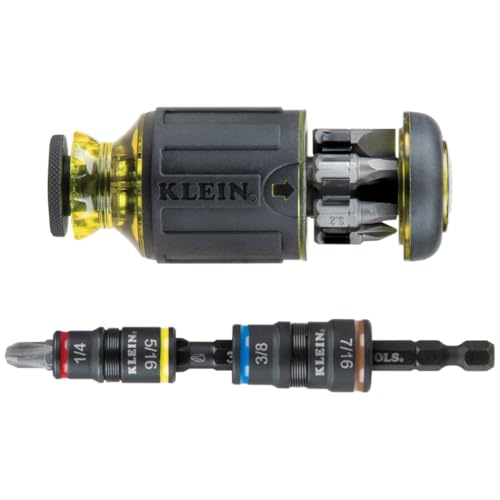 Klein Tools 32308HD Impact Driver Set, 12-in-1 Stubby Screwdriver Set, 2 Hex Flip Sockets, 7 Bits, 1/4-Inch Bit Holding Feature - style: Heavy Duty
