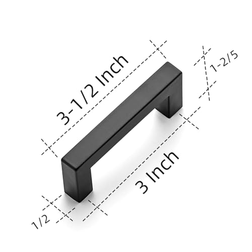 Ravinte Matte Black Cabinet Handles Square Pulls 3 Inch 3 Pack - size: 3-1/2 Inch (3 Inch Hole Center)
