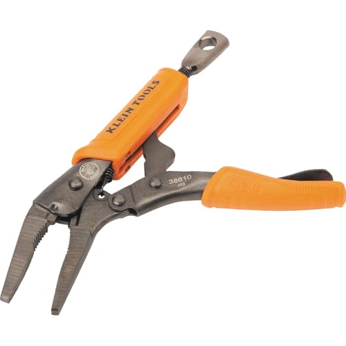 Klein Tools 38610 Locking Plier, Long Nose with Lever Release Handles, High Torque, Ideal for Tight Spaces, 4-Inch - style: 4-In Long Nose